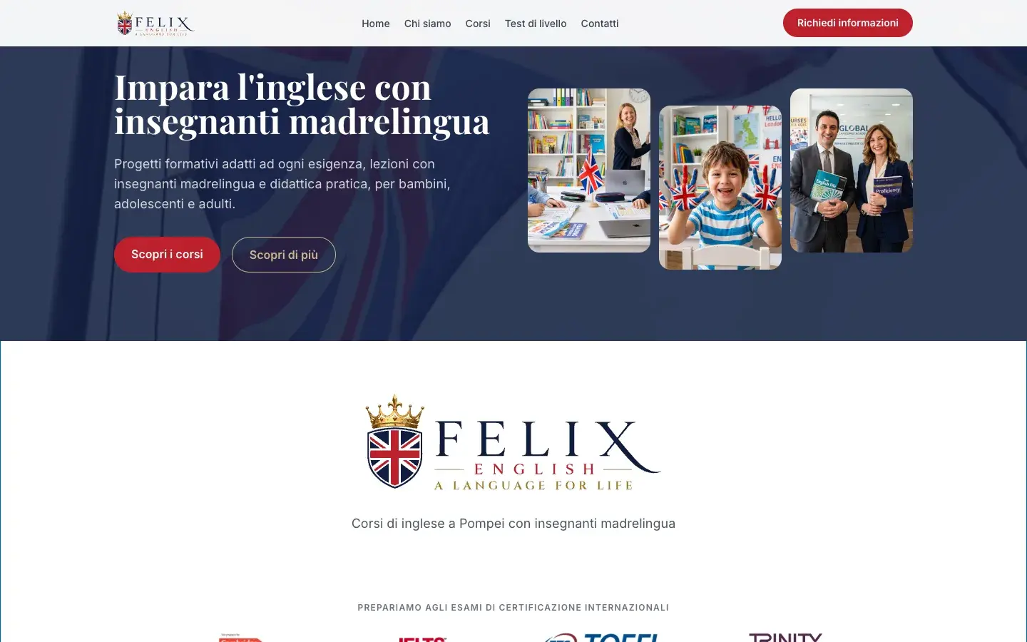 Sito web Felix English su desktop