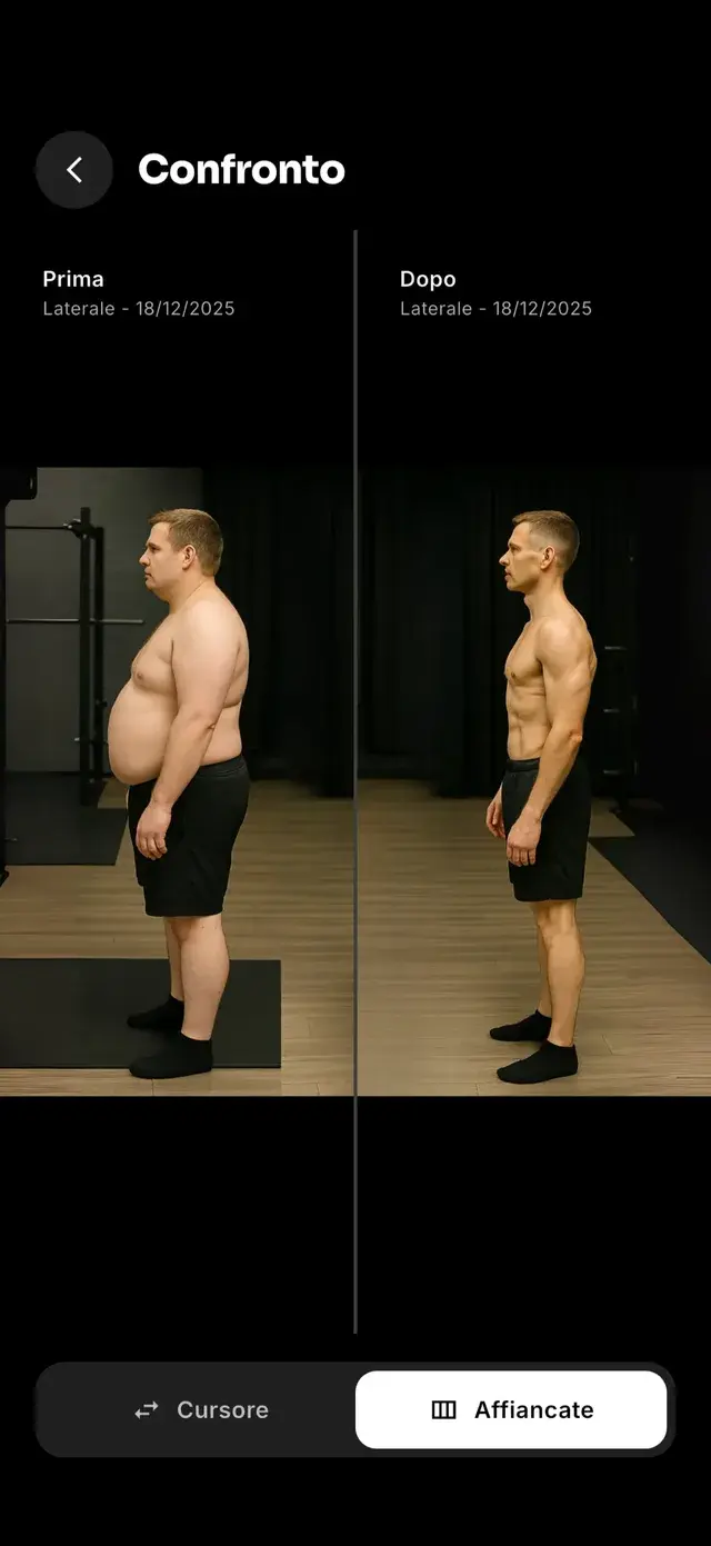Confronto prima e dopo nell’app MuscleSync
