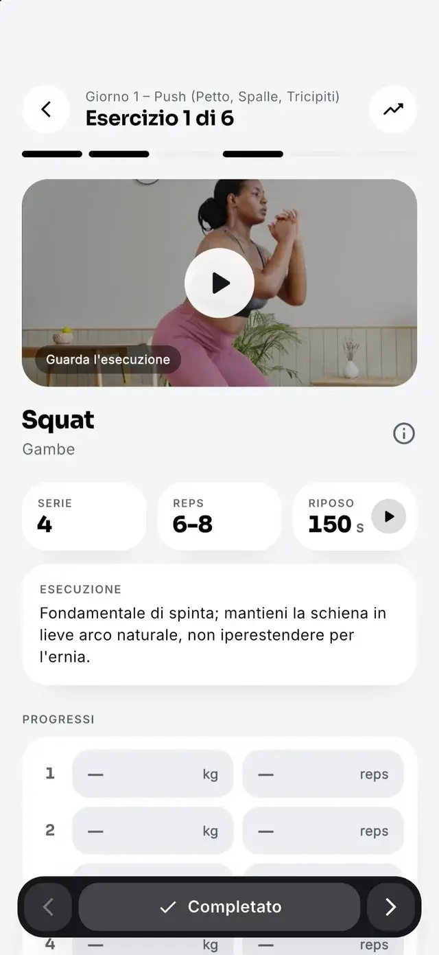 Esecuzione guidata di un esercizio nell’app MuscleSync