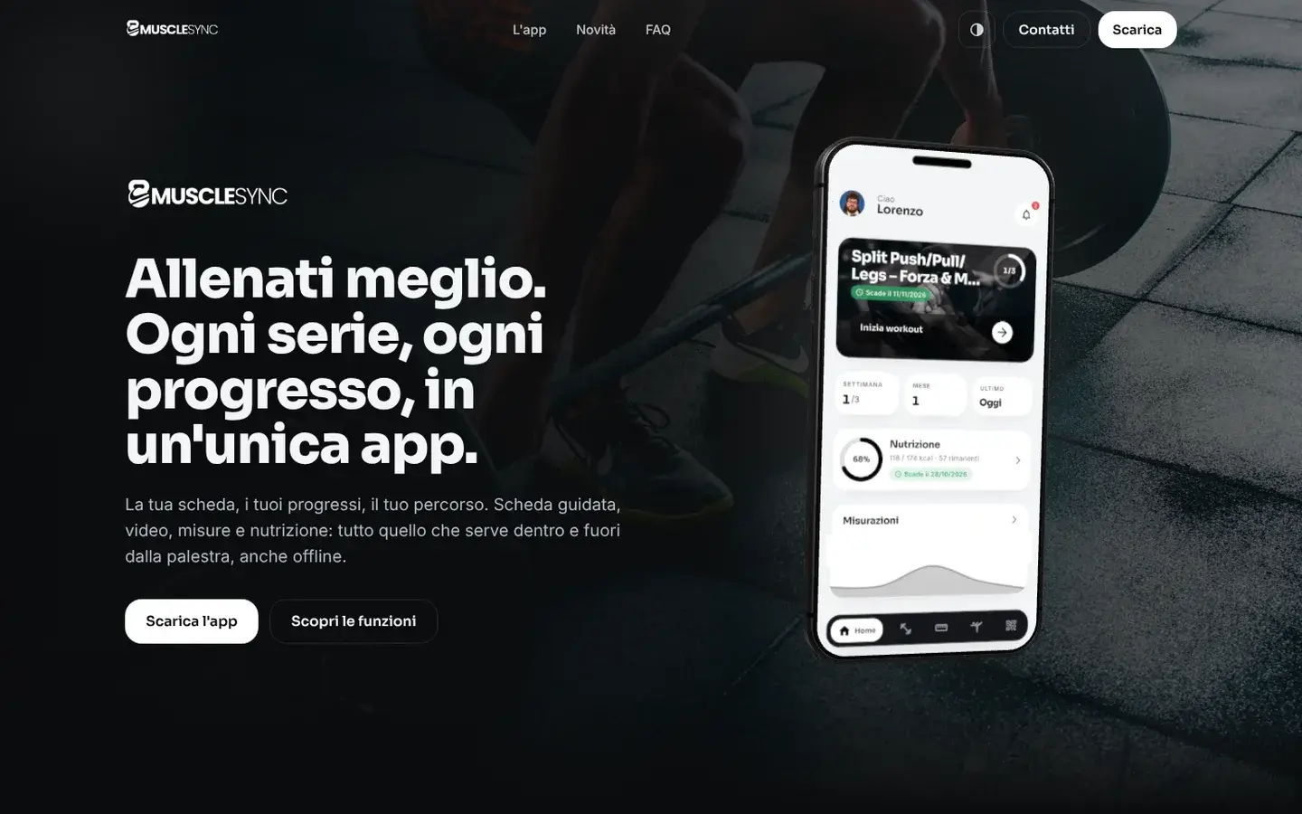 Sito web MuscleSync su desktop