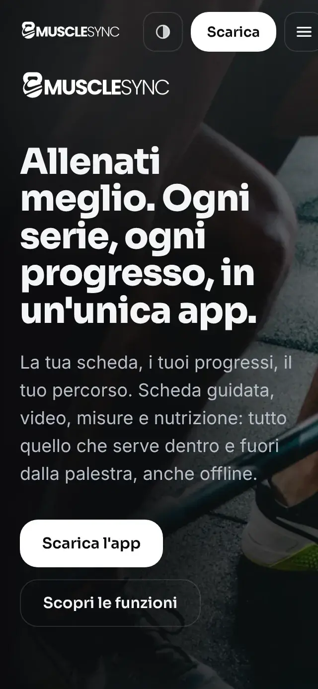 Sito web MuscleSync su smartphone