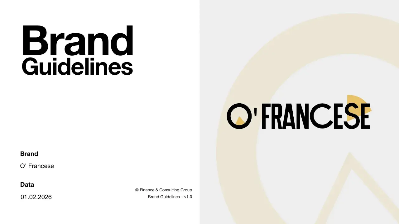Copertina delle brand guidelines di O’ Francese con il nuovo logo