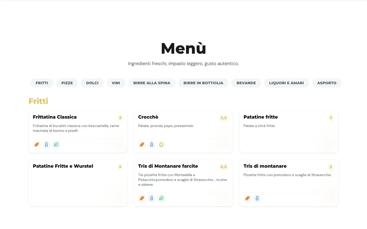 Menu digitale di O’ Francese su desktop