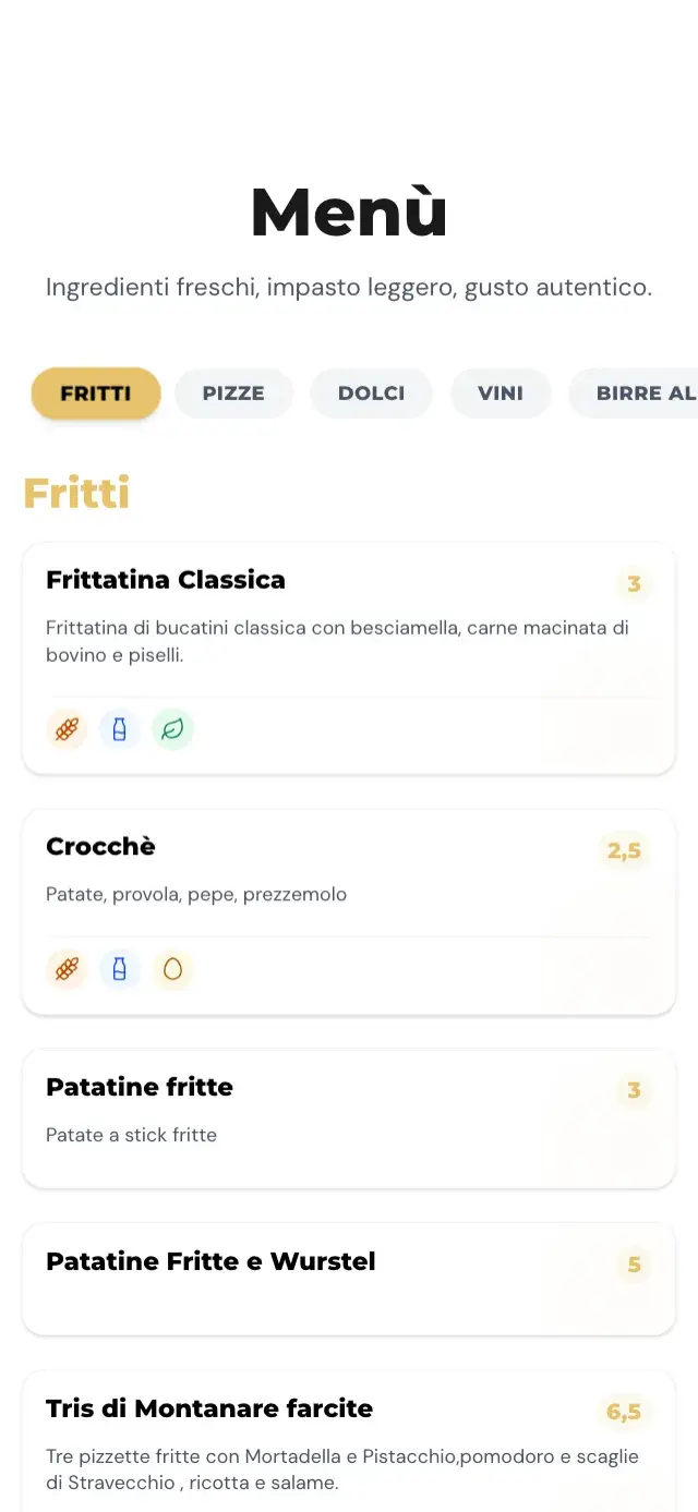 Menu digitale di O’ Francese su smartphone