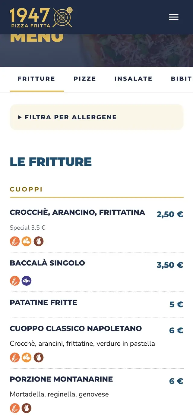 Menu digitale di 1947 Pizza Fritta su smartphone